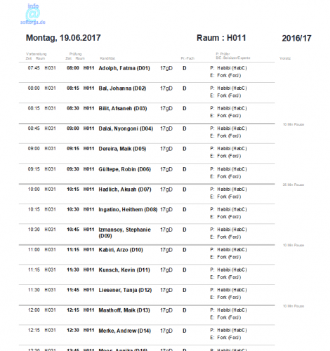 Liste Prüfungsraum