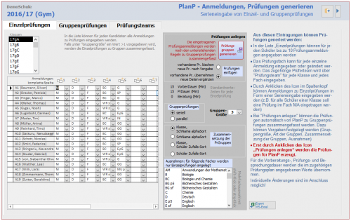 Prüfungsgruppen zusammenstellen