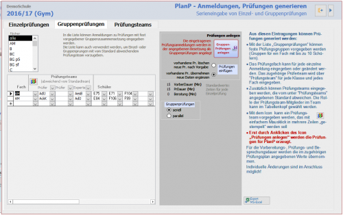 Prüfungsgruppen eingeben 
